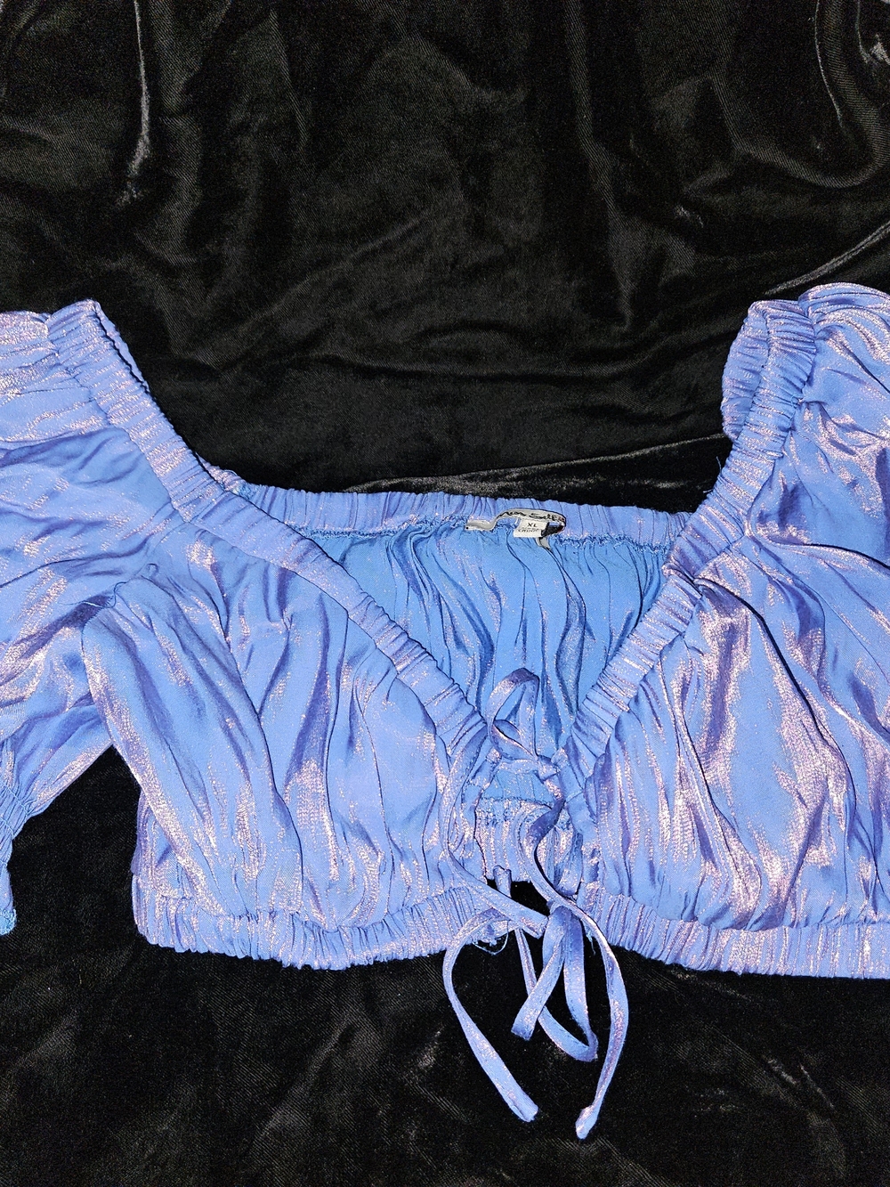 Miss Selfie Iridescent Lavender Tie-Front Crop Top - Picture 5 of 8